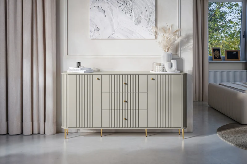Madia 2 ante 3 cassetti con piede in metallo Liberty 160x85 cm