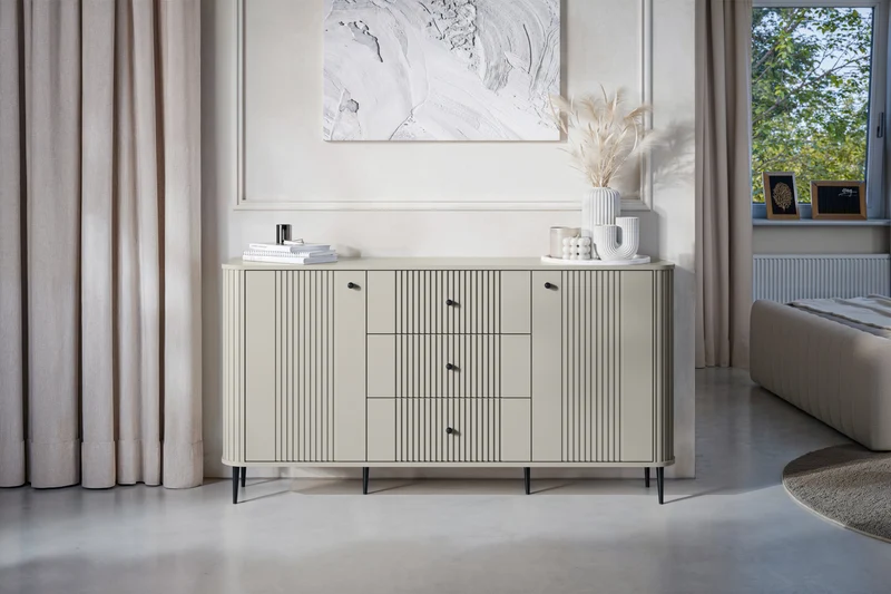 Madia 2 ante 3 cassetti con piede in metallo Liberty 160x85 cm