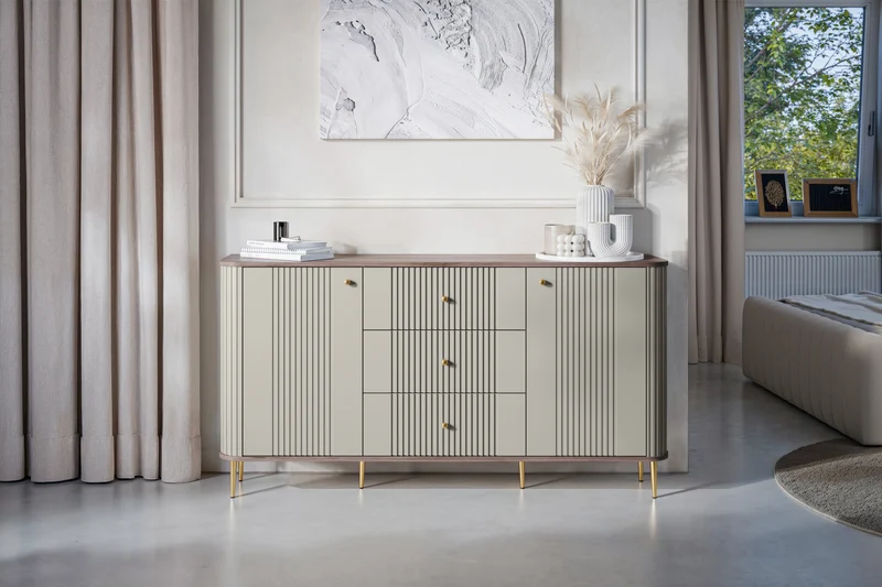 Madia 2 ante 3 cassetti con piede in metallo Liberty 160x85 cm