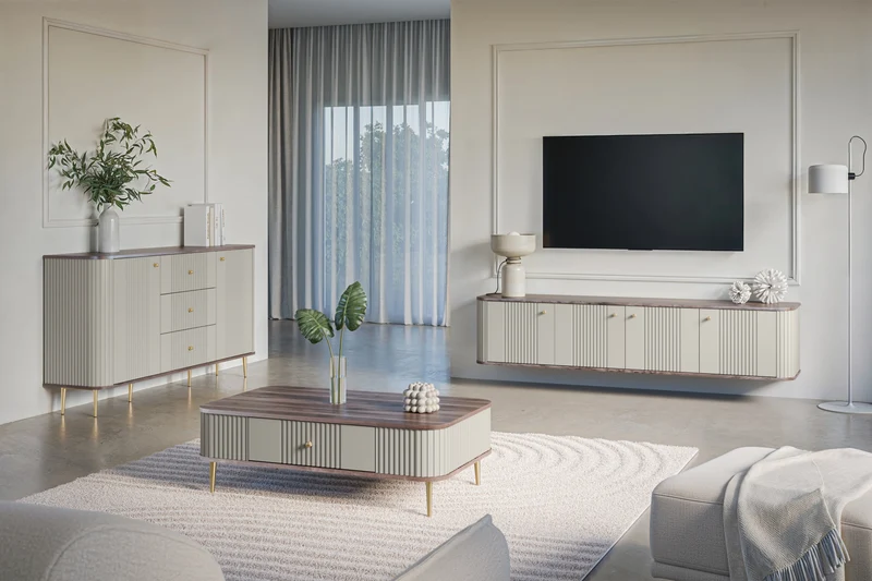 Madia 2 ante 3 cassetti con piede in metallo Liberty 160x85 cm