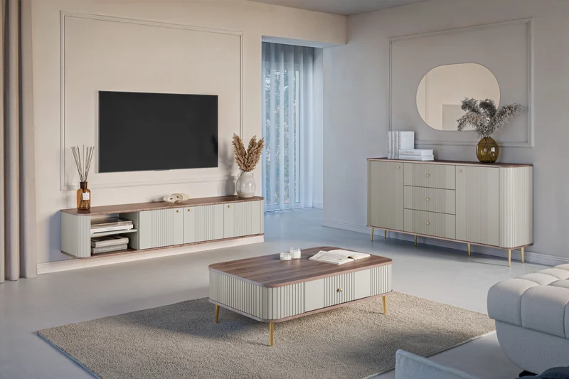 Madia 2 ante 3 cassetti con piede in metallo Liberty 160x85 cm