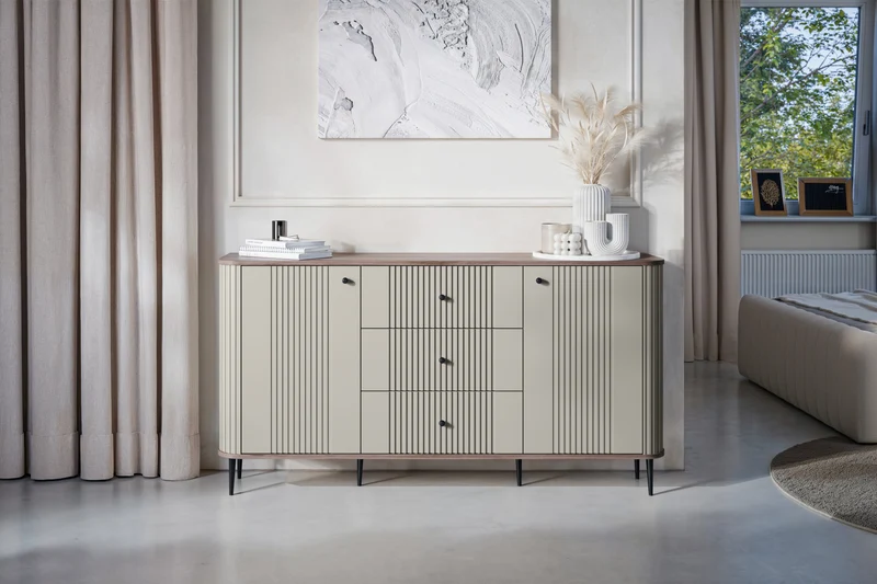 Madia 2 ante 3 cassetti con piede in metallo Liberty 160x85 cm