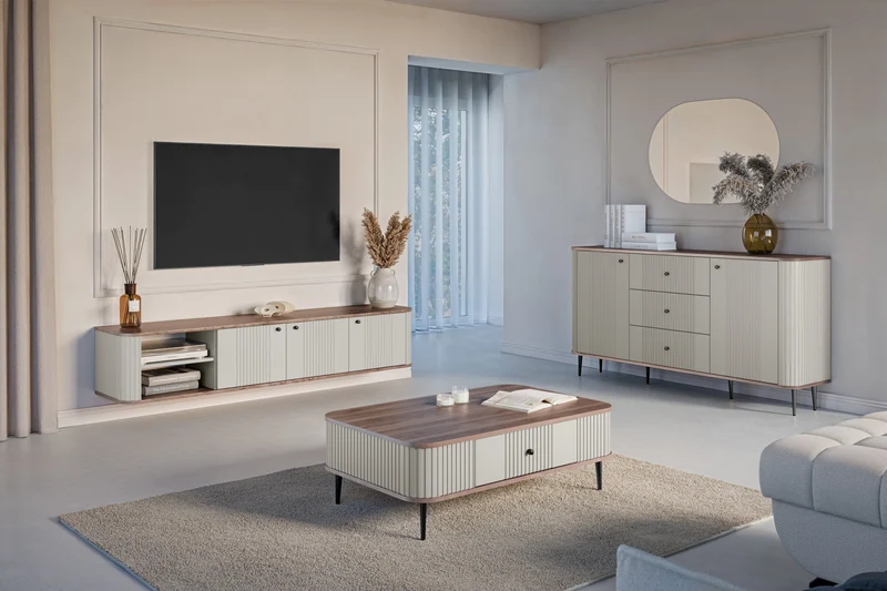 Madia 2 ante 3 cassetti con piede in metallo Liberty 160x85 cm