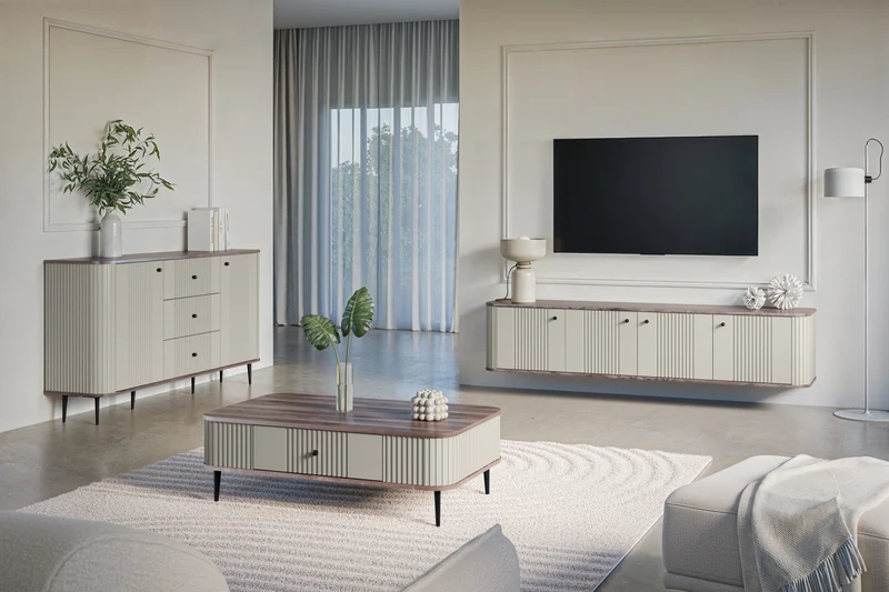 Madia 2 ante 3 cassetti con piede in metallo Liberty 160x85 cm