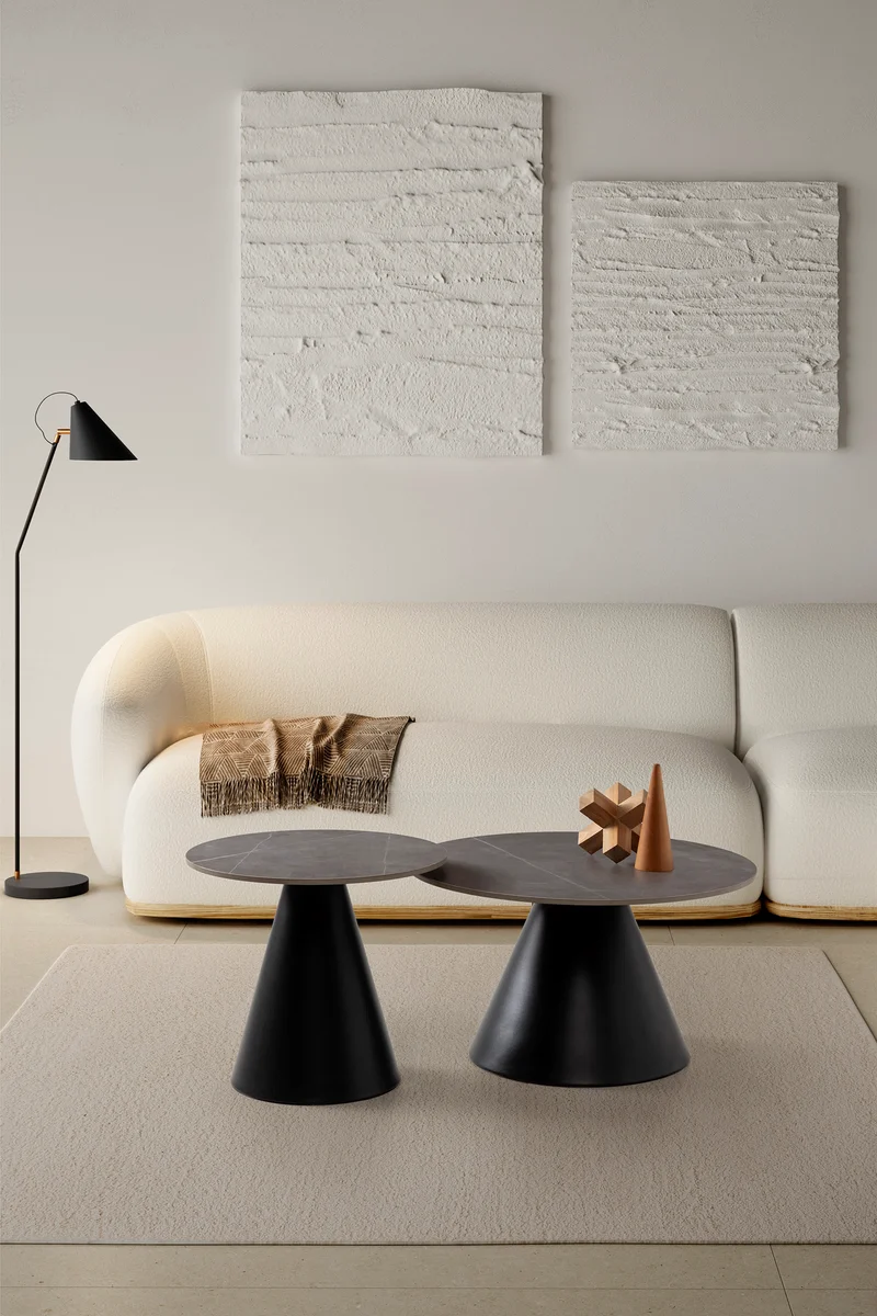Set di 2 tavolini in pietra grigia Louna 70/50 x 40/45.5 cm