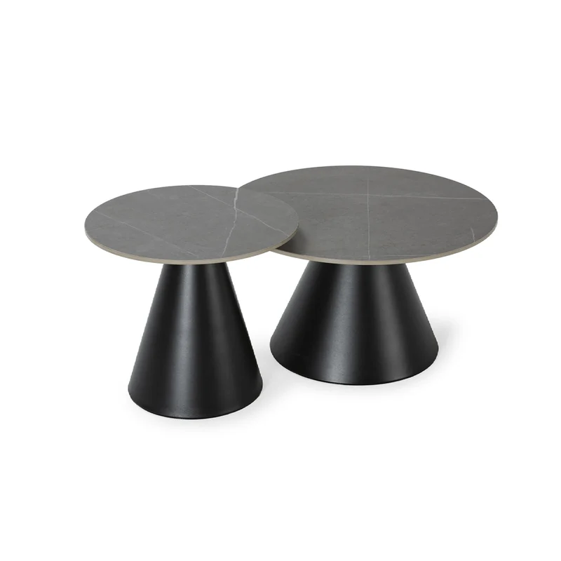 Set di 2 tavolini in pietra grigia Louna 70/50 x 40/45.5 cm