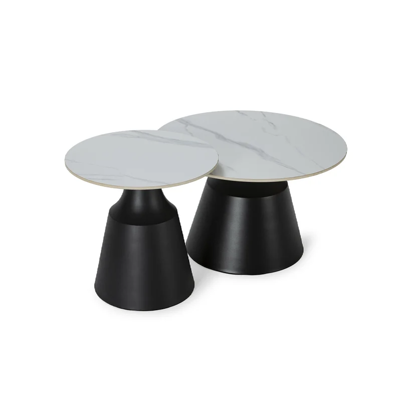 Set di 2 tavolini in pietra bianca Riley 70/50 x 42.5/48.5 cm