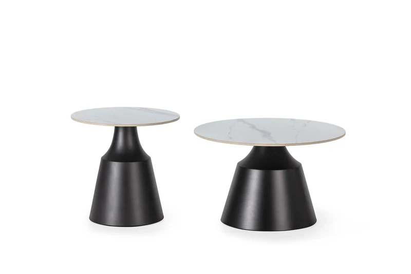 Set di 2 tavolini in pietra bianca Riley 70/50 x 42.5/48.5 cm