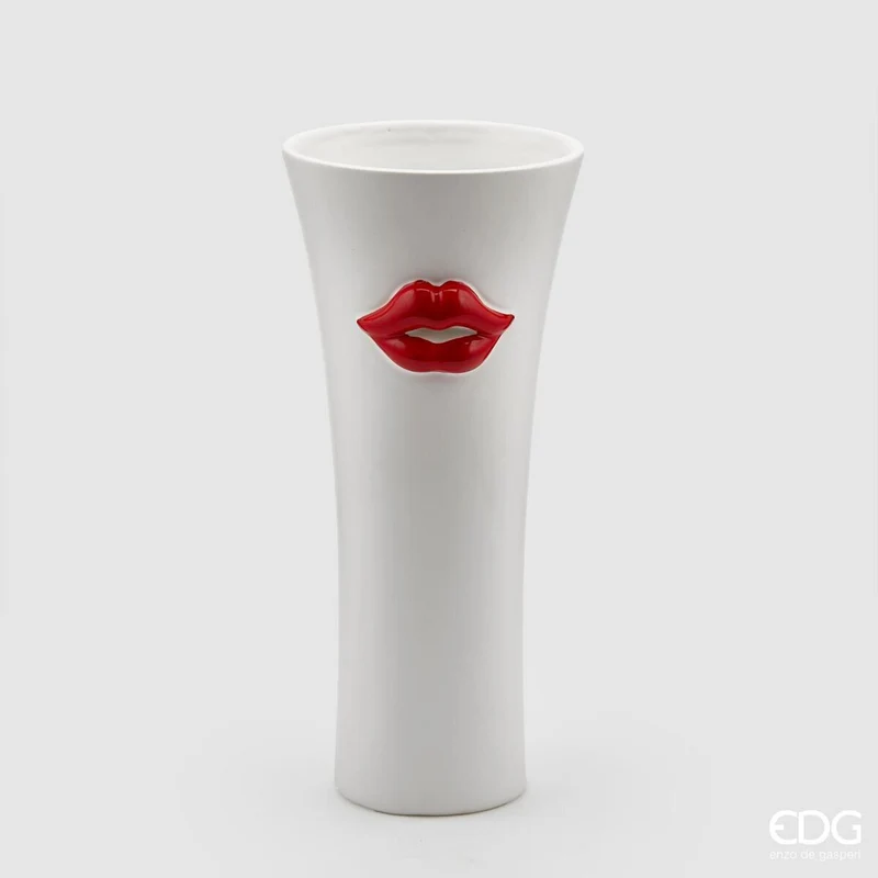 Vaso Kiss in ceramica bianco e rosso