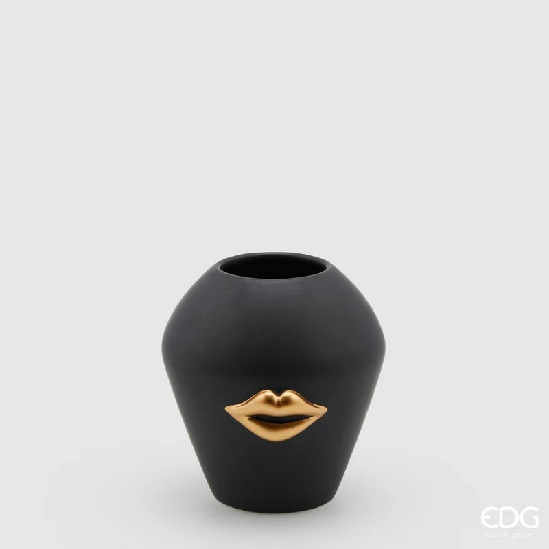 Vaso Kiss in ceramica nero e oro