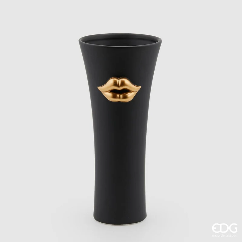 Vaso Kiss in ceramica nero e oro