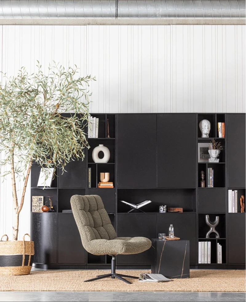 Credenza 2 ante in legno di pino nero opaco Finca 210x78 cm