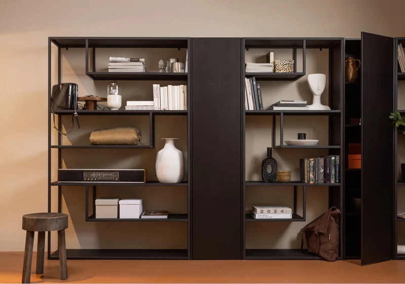 Credenza 1 anta in legno di pino nero opaco Teun 188x44 cm
