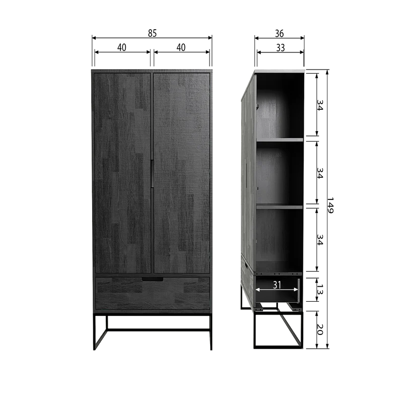 Credenza 2 ante 1 cassetto in legno di frassino Silas 149x85 cm