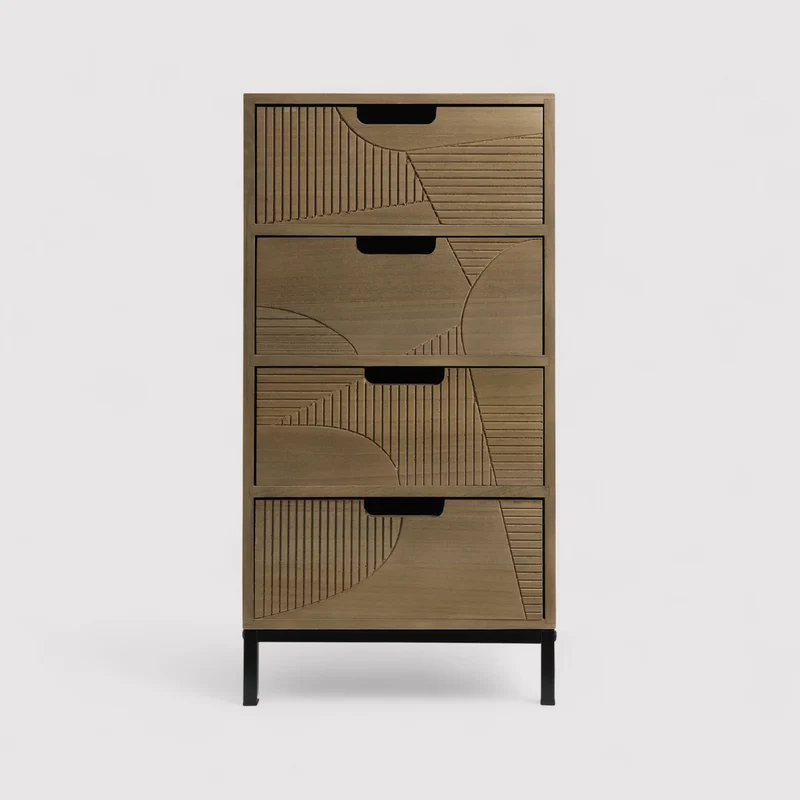 Goethea - Cassettiera in stile scandinavo con 4 cassetti intagliati