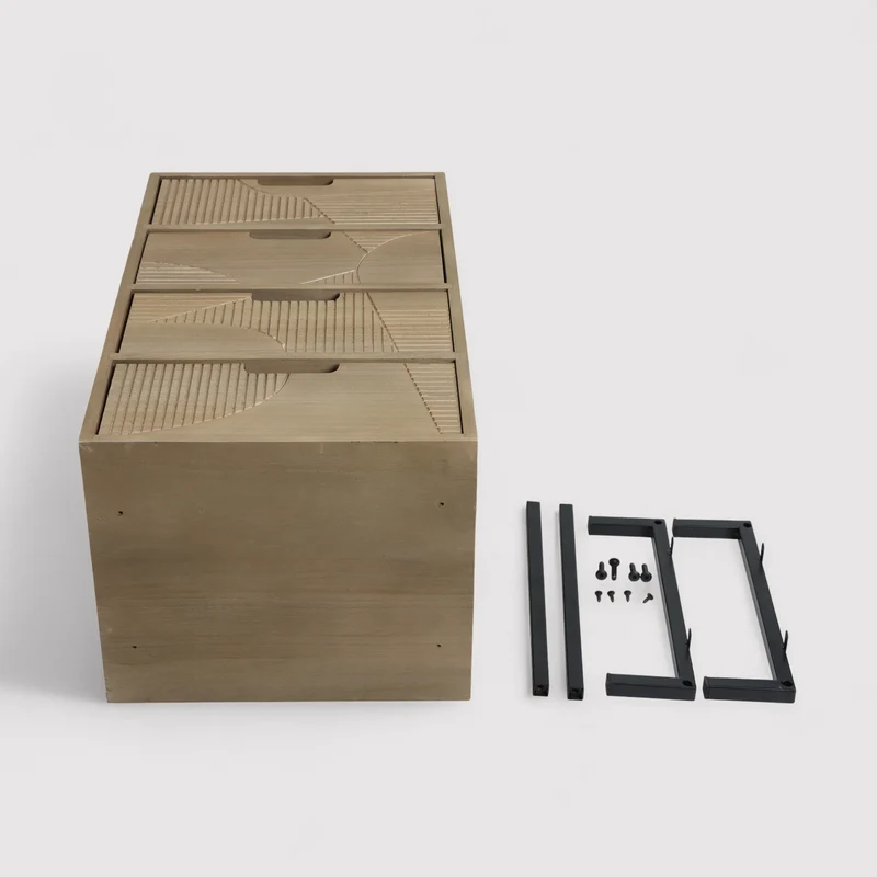 Goethea - Cassettiera in stile scandinavo con 4 cassetti intagliati