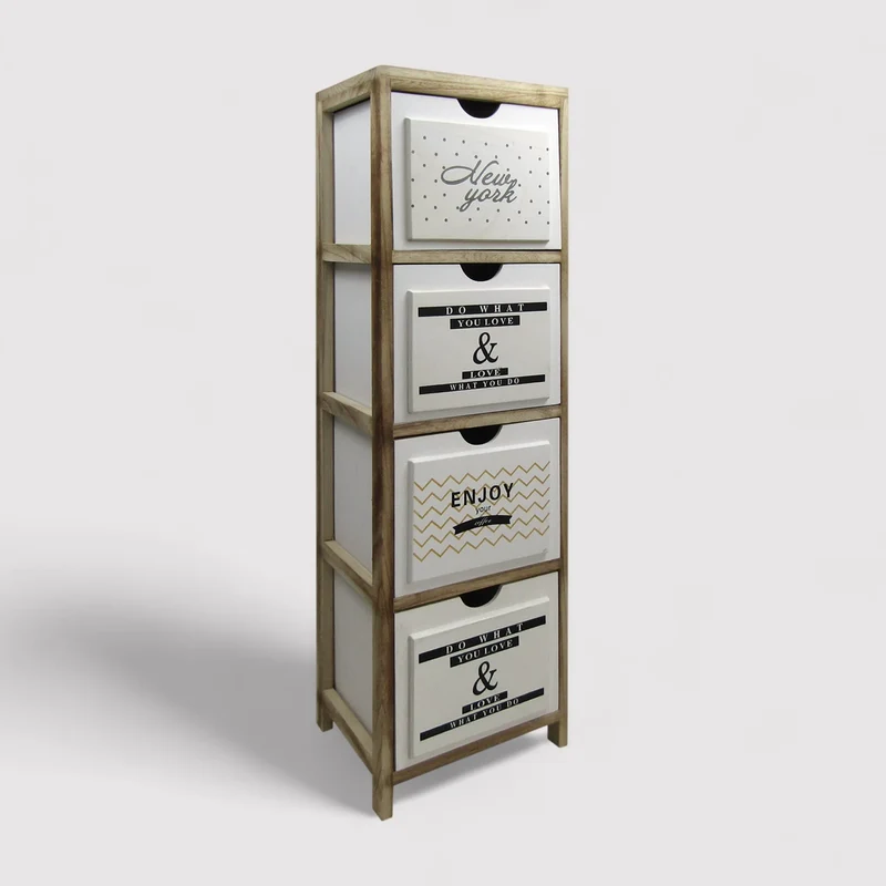 Ilex - Mobile settimino con 4 cassetti bianchi con stampe
