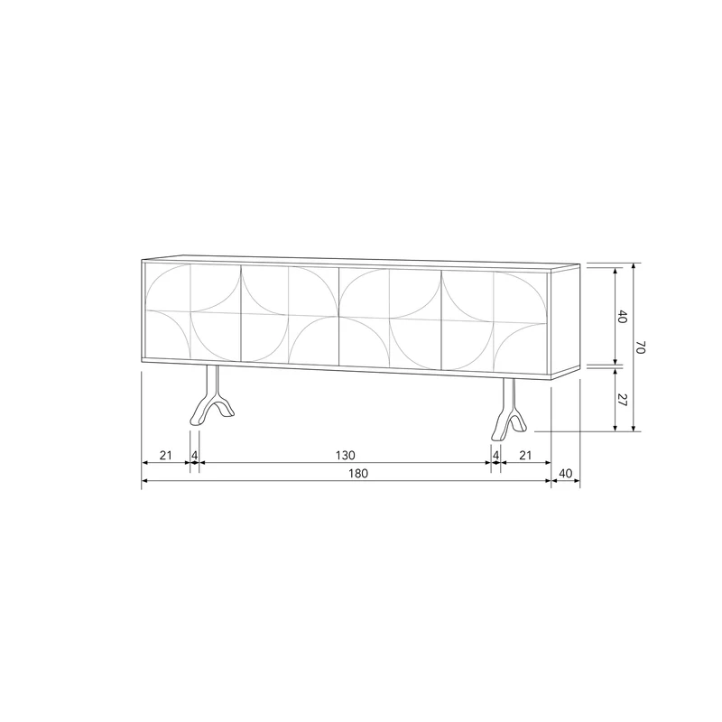 Madia 4 ante 1 cassetto in legno di mango Draw 70x180 cm