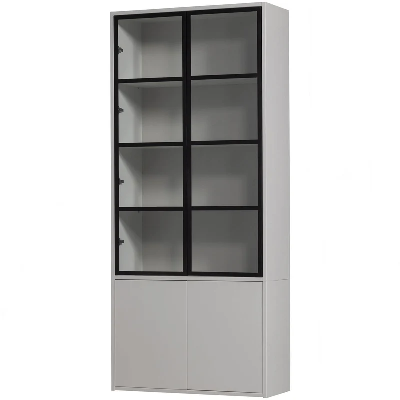 Vetrina 4 ante in legno di pino grigio seta Basic 230x101 cm
