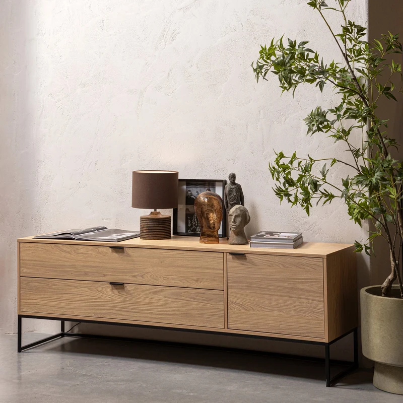 Mobile TV 1 anta 2 cassetti in legno di pino Silas 60x180 cm