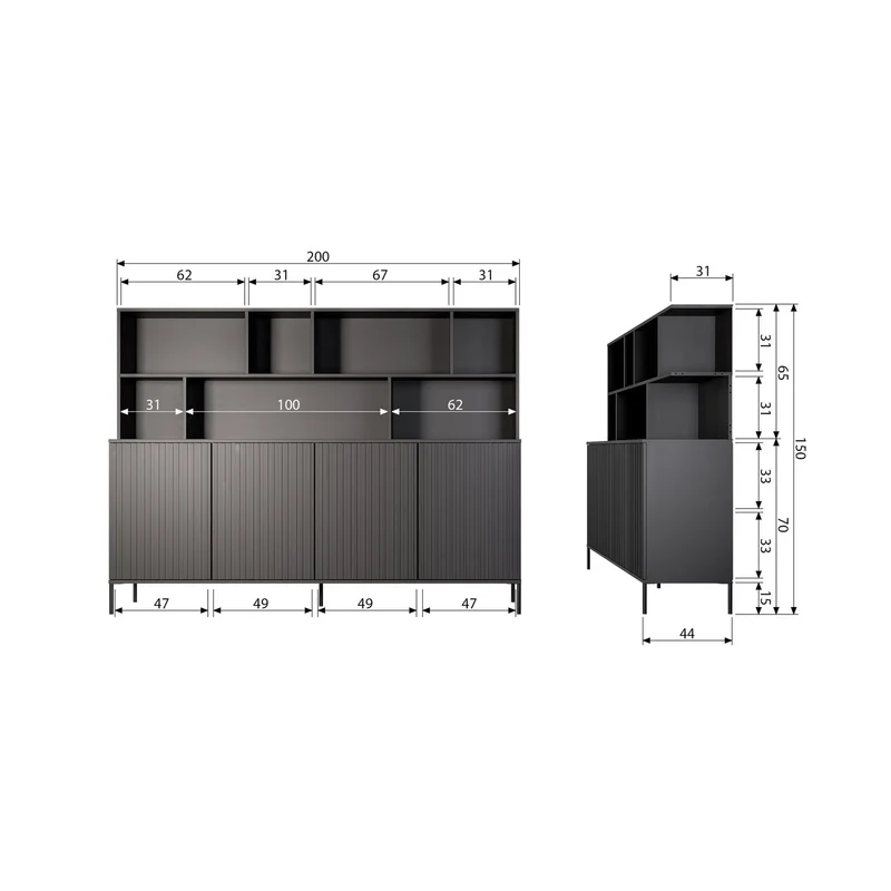 Madia 4 ante in legno di quercia New Gravure 150x200 cm