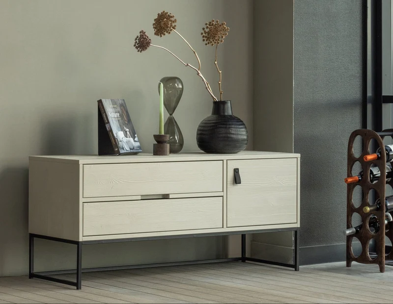 Mobile TV 1 anta 2 cassetti in legno di pino Silas 55x120 cm