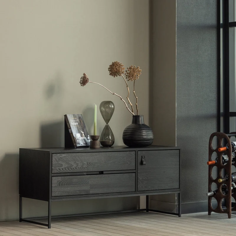 Mobile TV 1 anta 2 cassetti in legno di pino Silas 55x120 cm