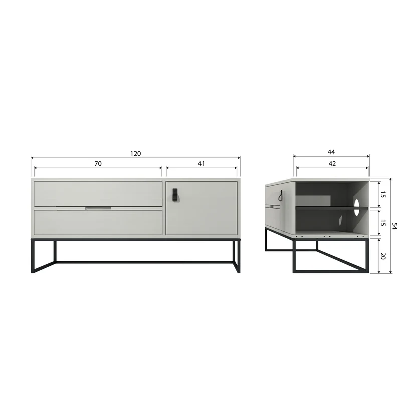 Mobile TV 1 anta 2 cassetti in legno di pino Silas 55x120 cm