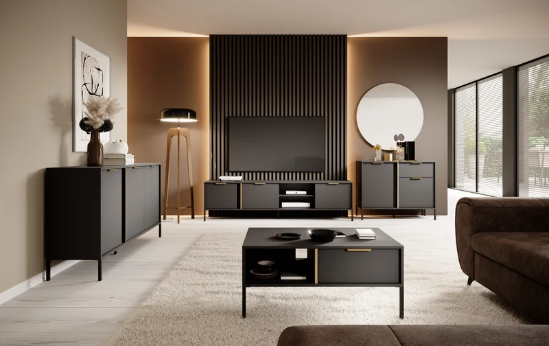 Tavolino con 1 cassetto e 1 ripiano antracite Venere 97x44 cm
