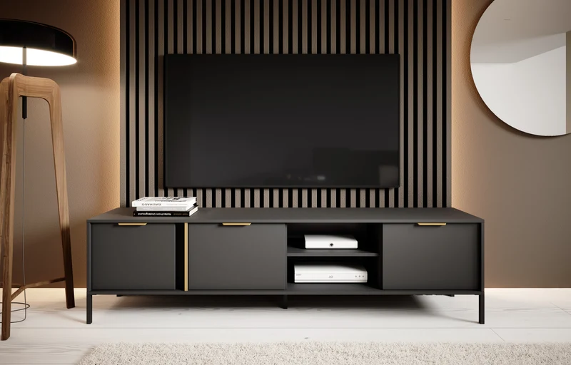 Mobile TV con 3 ante e 2 ripiani antracite Venere 203x53 cm