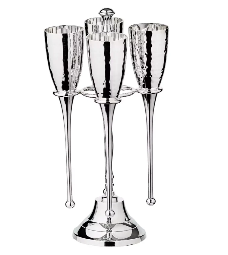 Edzard 4er-Set Sektkelch Dodo (Höhe 23 cm, Füllmenge 200 ml), gehämmert, edel versilbert