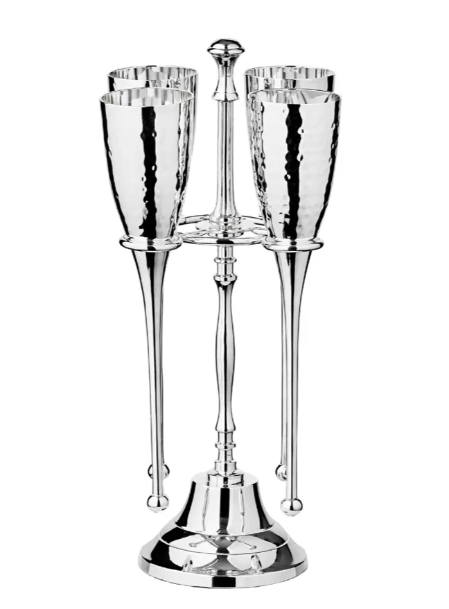 Edzard 4er-Set Sektkelch Dodo (Höhe 23 cm, Füllmenge 200 ml), gehämmert, edel versilbert