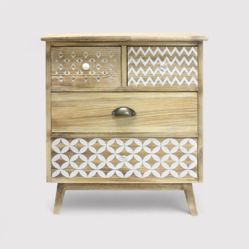 Feijoa - Mobile basso in stile boho chic con 4 cassetti