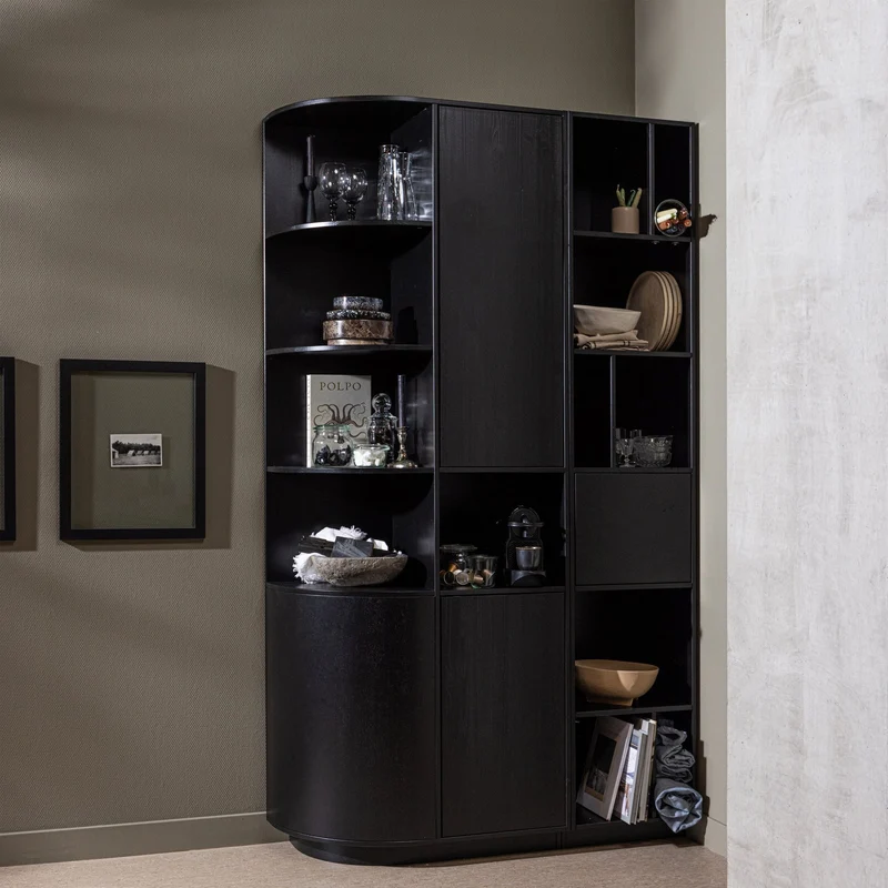 Credenza con ripiani in legno di pino nero Finca 210x40 cm