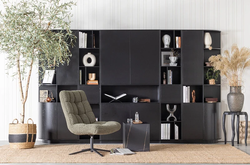 Credenza con ripiani in legno di pino nero Finca 210x40 cm