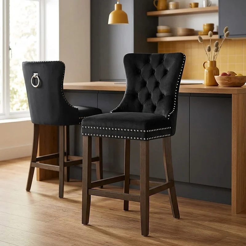 Sgabello Legno Velluto - Kensington Nero