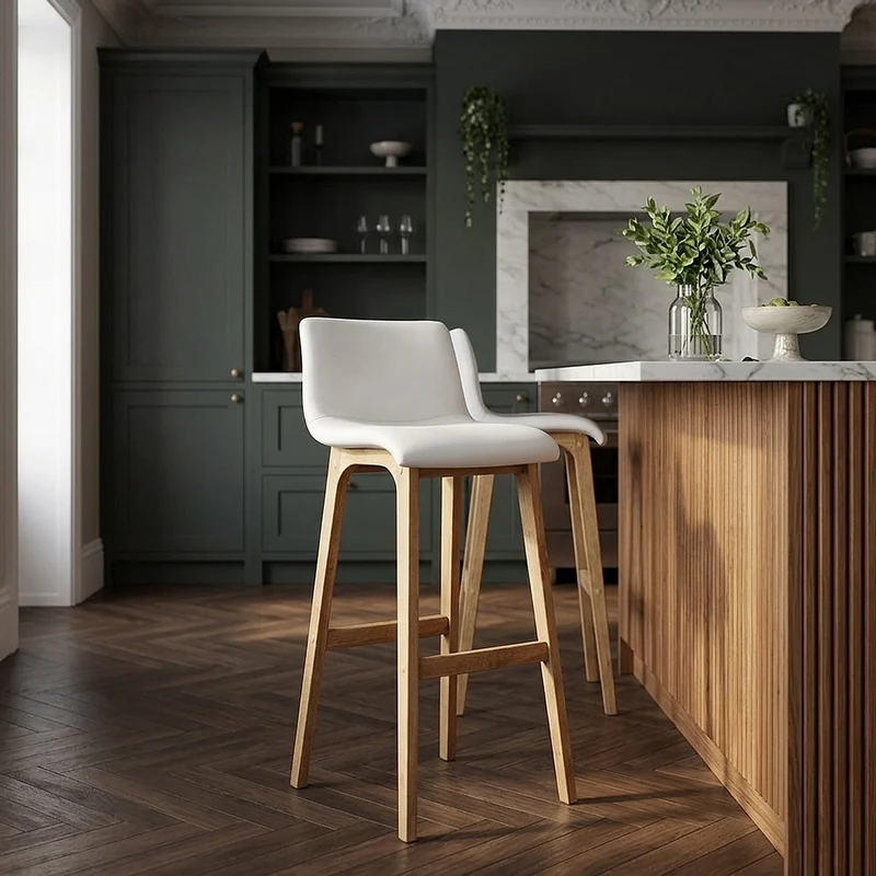 Sgabello Ecopelle Legno - Wave Bianco