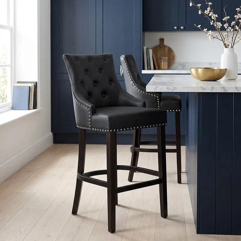 Sgabello Pelle Rigenerata Legno - Ascot Nero
