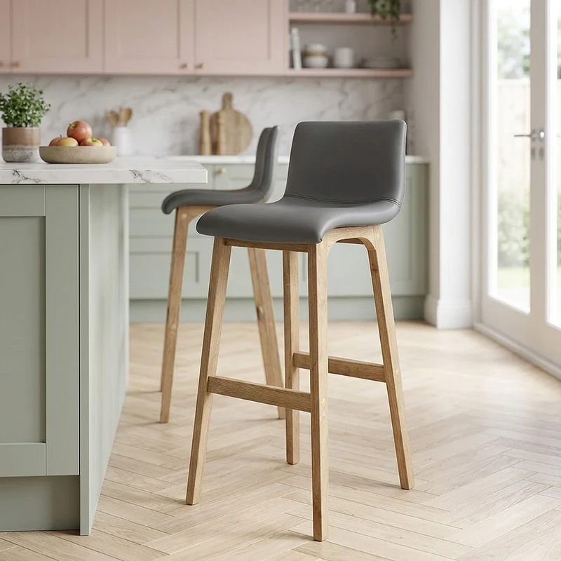 Sgabello Ecopelle Legno - Wave Grigio