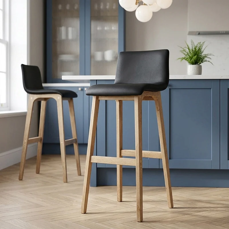 Sgabello Ecopelle Legno - Wave Nero