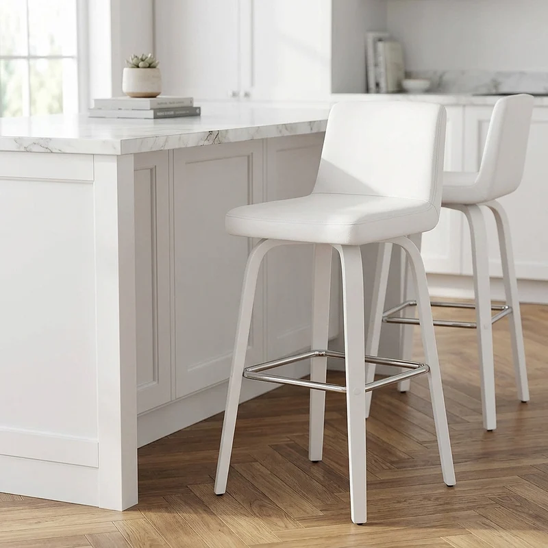 Sgabello Ecopelle Legno - Charlotte Bianco