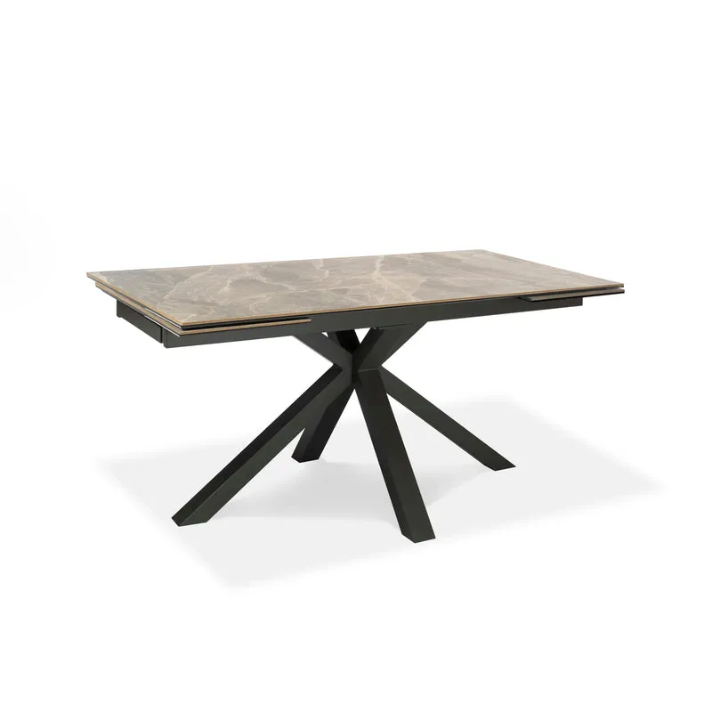 Ceramica 1 - Tavolo con top in ceramica su vetro temperato effetto marmo con gambe ad incrocio in metallo
