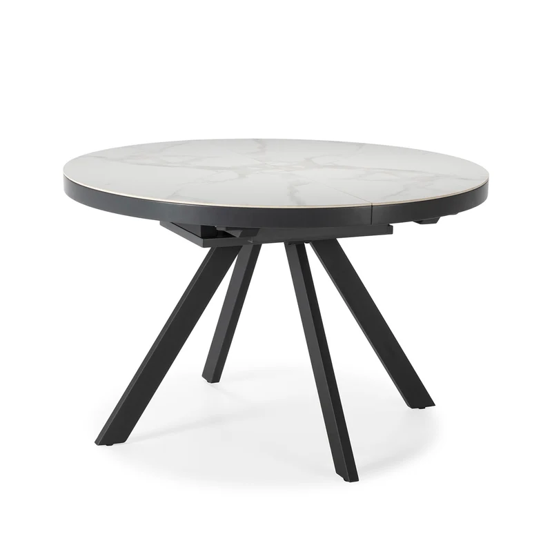Tavolo tondo allungabile per 4/6 persone in ceramica bianca Bel 120/160x76 cm