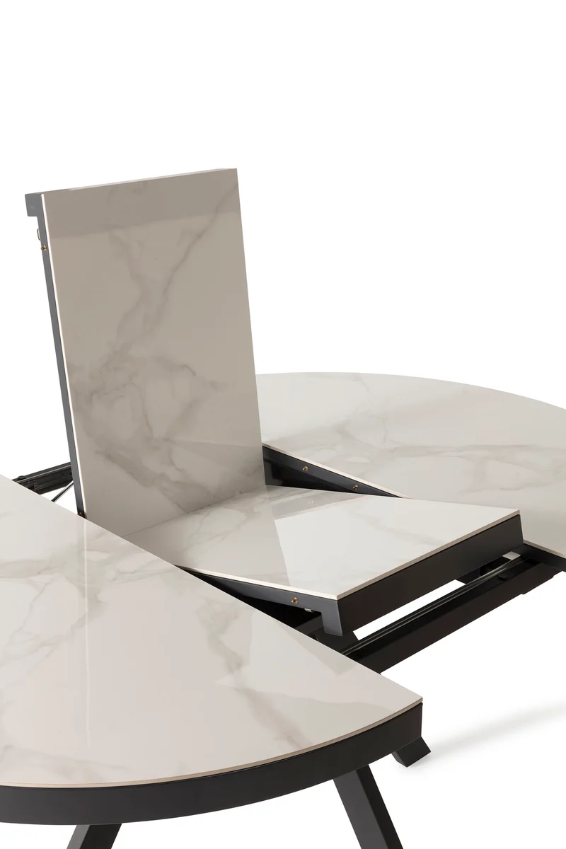 Tavolo tondo allungabile per 4/6 persone in ceramica bianca Bel 120/160x76 cm