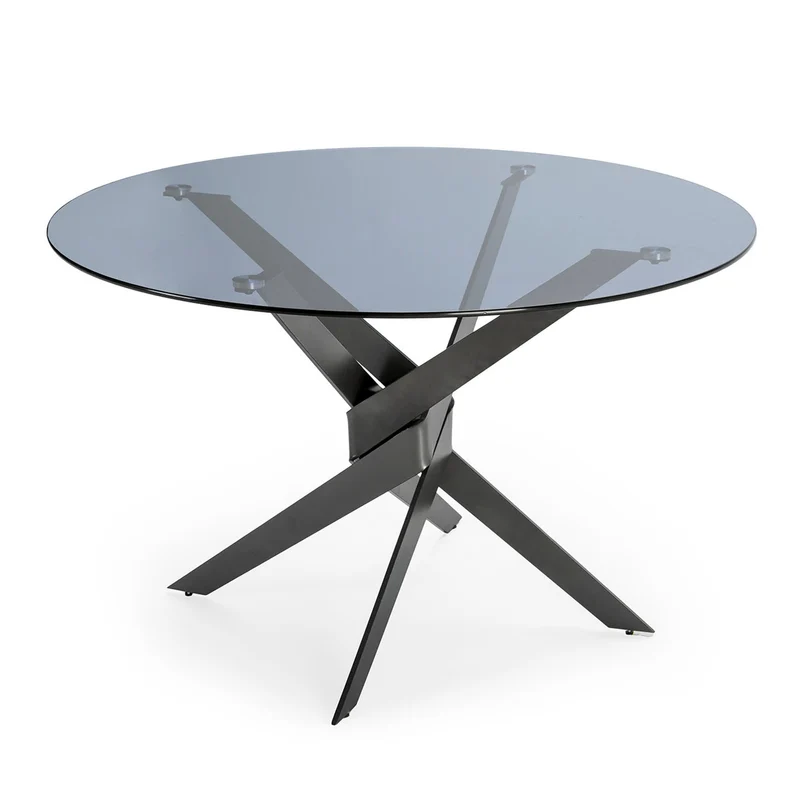 Tavolo tondo in cristallo per 4 persone piede in metallo grigio Jenna 120x76 cm