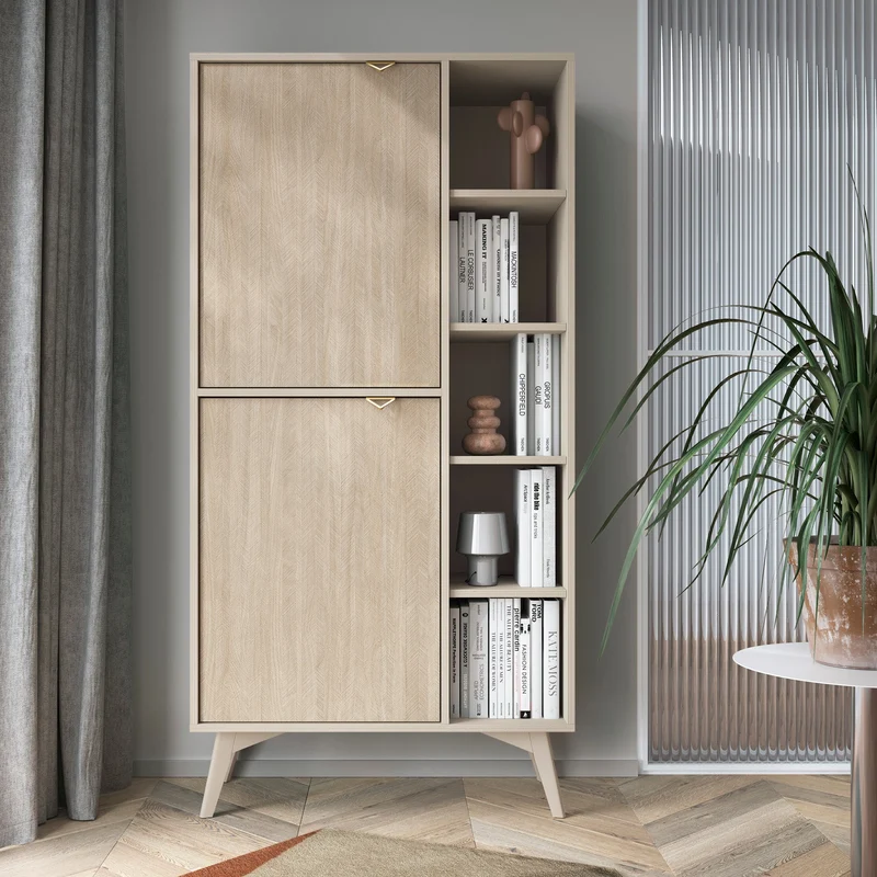 Credenza 2 ante 5 ripiani a giorno in legno laminato Vanity 80x160 cm