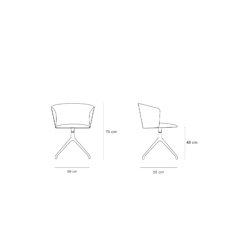 Set 2 sedie girevoli con gambe in metallo Add di Teulat 59x55 cm h48