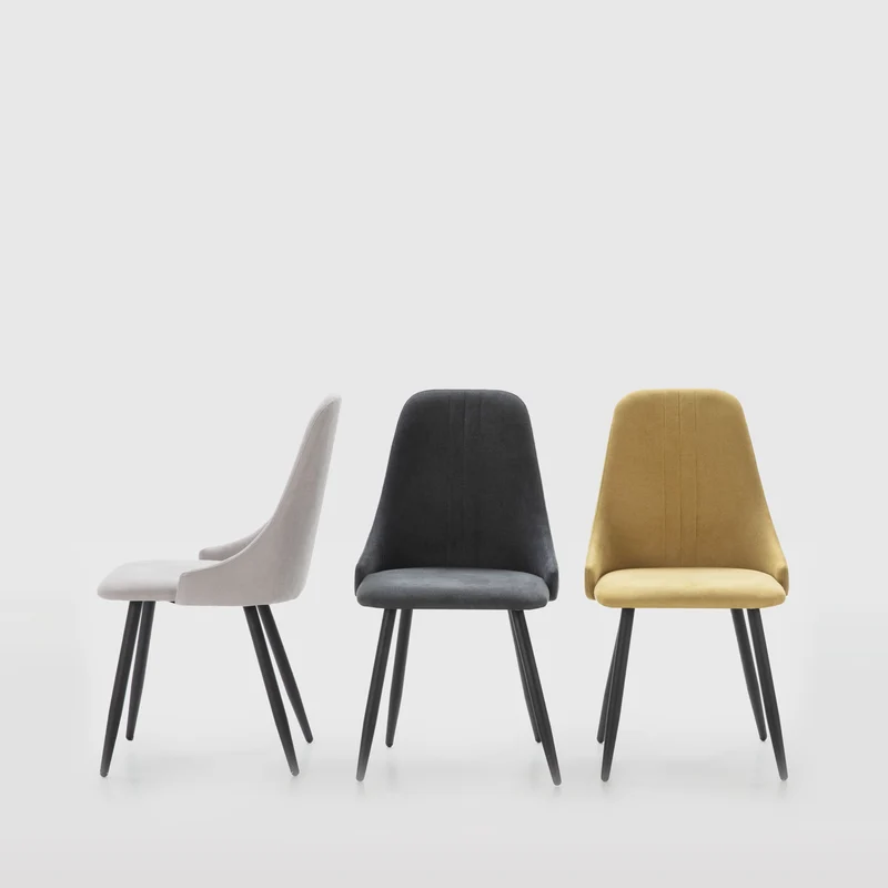 Set di 4 sedie in tessuto e gambe in metallo nero Gabri 44x44 h91 cm