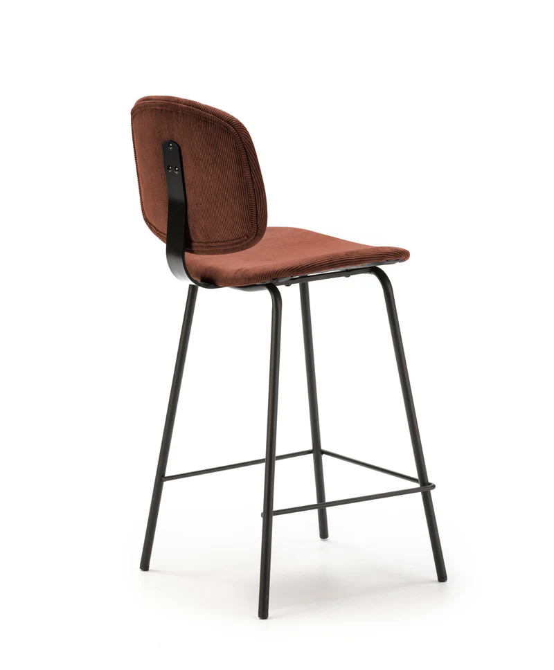 Set di 2 sgabelli in stile retrò in velluto a coste e metallo nero Anna 44x51 h98 cm