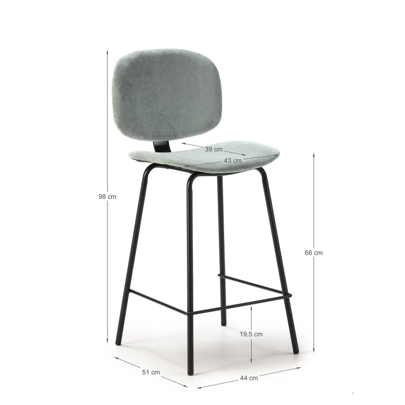 Set di 2 sgabelli in stile retrò in velluto a coste e metallo nero Anna 44x51 h98 cm